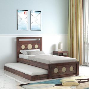 Lit plateforme double moderne en bois avec tête de lit et lit gigogne escamotable – Conception gain de place pour mobilier de chambre - Product Image 1
