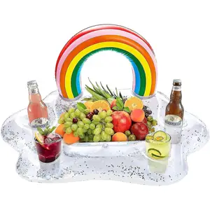 Portavasos flotante inflable, portavasos con purpurina, Nube de arcoíris, soporte para alimentos y bebidas, fiesta de verano, cerveza, cubo de hielo, bandeja enfriadora de bebidas