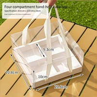 Boîte à gâteau/sushi carrée transparente autoportante jetable écologique avec poignée, 4/6 compartiments, emballage transparent pour la fête des mères