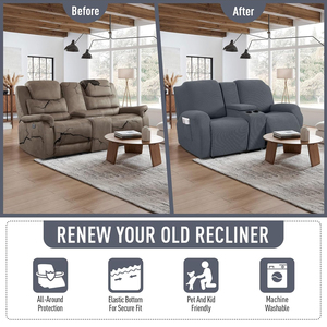 Jakarlı <span class=keywords><strong>Recliner</strong></span> <span class=keywords><strong>Loveseat</strong></span> Slipcover elastik streç 2-Seat uzanmış kanepe kanepe kılıfı orta konsol ile - Product Image 2