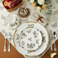 Service de table vintage en porcelaine fine à motif floral papillon, assiette de présentation rétro en céramique, tasse à café et bol en porcelaine pour hôtels et événements
