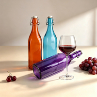 Bouteille de vin en verre coloré pulvérisé avec bouchon en céramique et anse en fil métallique pour emballage de jus et de boissons 750ml 1000ml