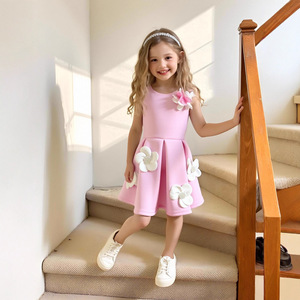 Abiti Estivi Casual per <span class=keywords><strong>Bambini</strong></span> 2026, Vestito Senza Maniche con Applicazioni Floreali, Bellissimo Abito da Bambina per Compleanno - Product Image 4