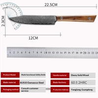 Couteau de cuisine multi-usage en acier Damas AUS10, lame de 12 cm, manche en bois d'ébène, dureté 60 HRC, tranchant