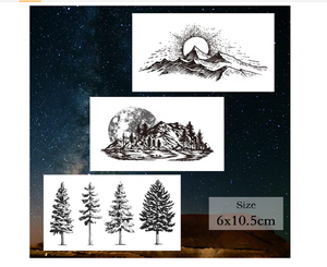 62 Fogli di Tatuaggi Temporanei con Motivi di Montagna, Inclusi Tatuaggi Impermeabili Neri con Geometrie, Sole, Stelle, Luna, Alberi, Triangoli - Product Image 4