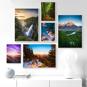 Nordique lac <span class=keywords><strong>forêt</strong></span> pierre <span class=keywords><strong>montagne</strong></span> toile affiche paysage photo affiche Nature paysage mur Art impression peinture - Product Image 2