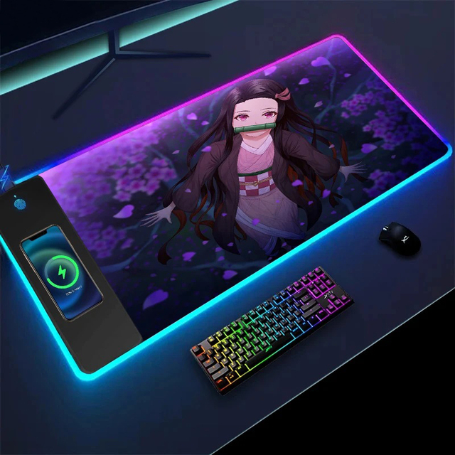 RGB Large Gaming Mouse Pad With Wireless Charger Waterproof Mouse Pads With Custom Logo Die Cut Big Girl Anime Mouse Pad Gaming