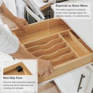 Kitchen Edge Narrow Silverware Organizer Bamboo <b>Drawer</b> Insert Expandable Cutlery Storage <b>Tray</b> For Kitchen Cabinet - Product Image 3