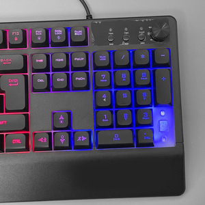 Ergonomic USB có dây LED cầu vồng ánh sáng chơi game bàn phím lớn cổ tay phần còn lại đa phương tiện truyền thông phím khối lượng Knob nhựa màng bàn phím - Product Image 6