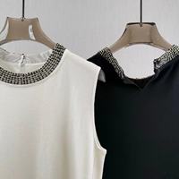 Robe Gilet en Chiffon de Soie pour Femme, Sans Manches, Couleur Unie, Ornée de Perles, Dos Nu, Respirante et Infroissable, Nouvelle Collection Printemps-Été