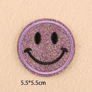 Ucuz işlemeli giyim çanta dekorasyon için sıcak eritme yapışkan yuvarlak Glitter yüz yama Diy konfeksiyon nakış yamalar - Product Image 6