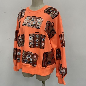 OEM Quá Khổ Bông Thêu Sequin Hành lý Túi Cô Gái Áo Nỉ Dài Tay Áo Tất Cả Các Hơn Sequin Baggages Phụ Nữ Áo Nỉ - Product Image 2