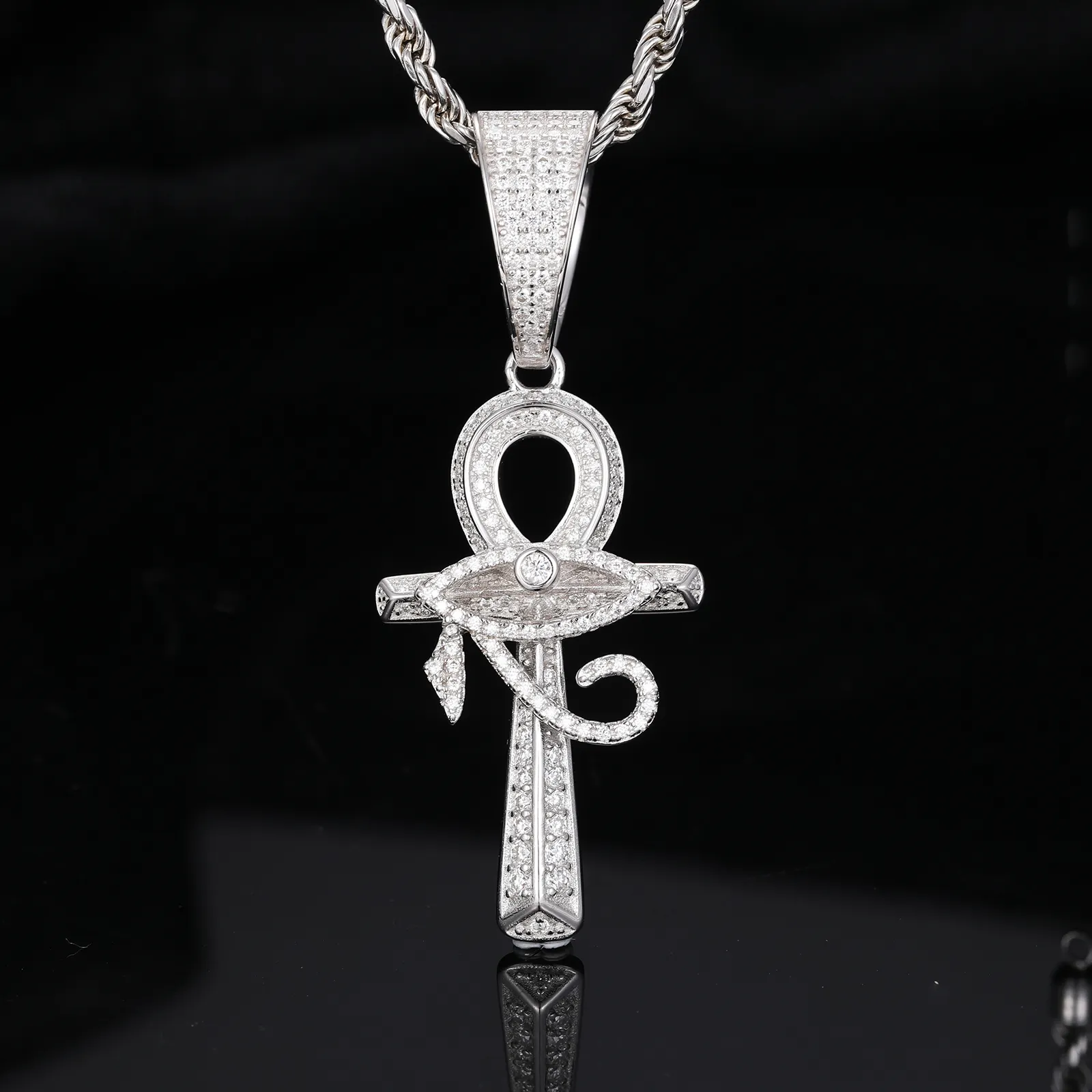 Glassato fuori VVS diamante Moissanite ciondolo croce in argento Sterling 925 Ankh collana a catena per gli uomini Hip Hop Rock Rapper gioielli