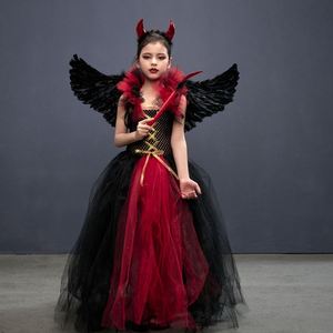 Costume de démon vampire pour enfants, robe de fille pour fête, carnaval, Halloween, avec bandeau et ailes, vente flash MS - Product Image 1