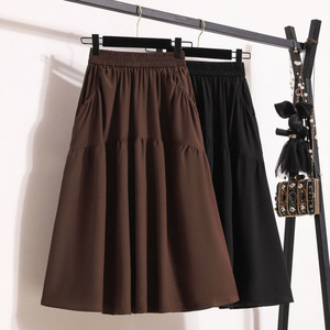 2025 falda de paraguas de verano de cintura alta de longitud media de mezclilla negra transpirable versátil estampado Digital Casual de gran tamaño para Natural - Product Image 1