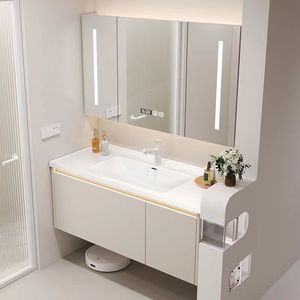 Simplified white bathroom cabinet smart mirror cabinet white washbasin hanging cabinet body - Product Image 2