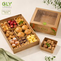 Boîte de service jetable personnalisée en papier kraft avec couvercle à fenêtre pour pique-nique, sandwichs, plateaux de collations, thé de l'après-midi et plats à emporter