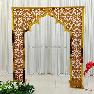 Furun ฉากโค้งโลหะลายดอกไม้สุดหรูกรอบโค้งแกะสลักสำหรับงานแต่งงานงานอีเว้นท์ - Product Image 1