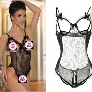Body de encaje transparente para mujer, lencería de gasa con entrepierna abierta, negro, rojo, talla grande, sexy, ropa interior. - Product Image 2