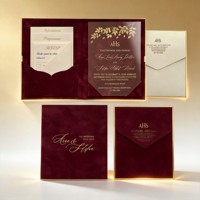 Set Undangan Pernikahan Folio Hardcover Beludru Biru Dongker Mewah dengan Embos Foil Emas dan Amplop Akrilik