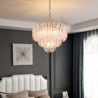 Lustre moderne de luxe en verre style Murano, pampille en forme de feuille rose ambrée, pour villa, salle à manger, chambre principale, décoration