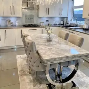 Modern Furniture Kitchen Dinning Table And 6 Chair Luxury Restaurant Metal Stainless Steel Marble Dining Room Sets Dining Tables