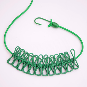 Corde à linge portable d'extérieur avec 12 pinces colorées, corde de séchage coupe-vent pour vêtements, type crochet, simple niveau, revêtement plastique - Product Image 3
