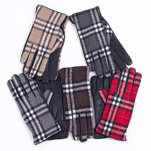 Vente chaude femmes mode cuir de mouton et tissu à carreaux mitaines gants <span class=keywords><strong>chaud</strong></span> <span class=keywords><strong>Ultra</strong></span>-doux doublure broderie gants élastiques - Product Image 6