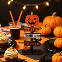 Décorations Artisanales en Bois Personnalisées pour Festivals, Étiquettes en Bois Imprimées en Couleurs avec Slogan Citrouille pour Table, pour Halloween