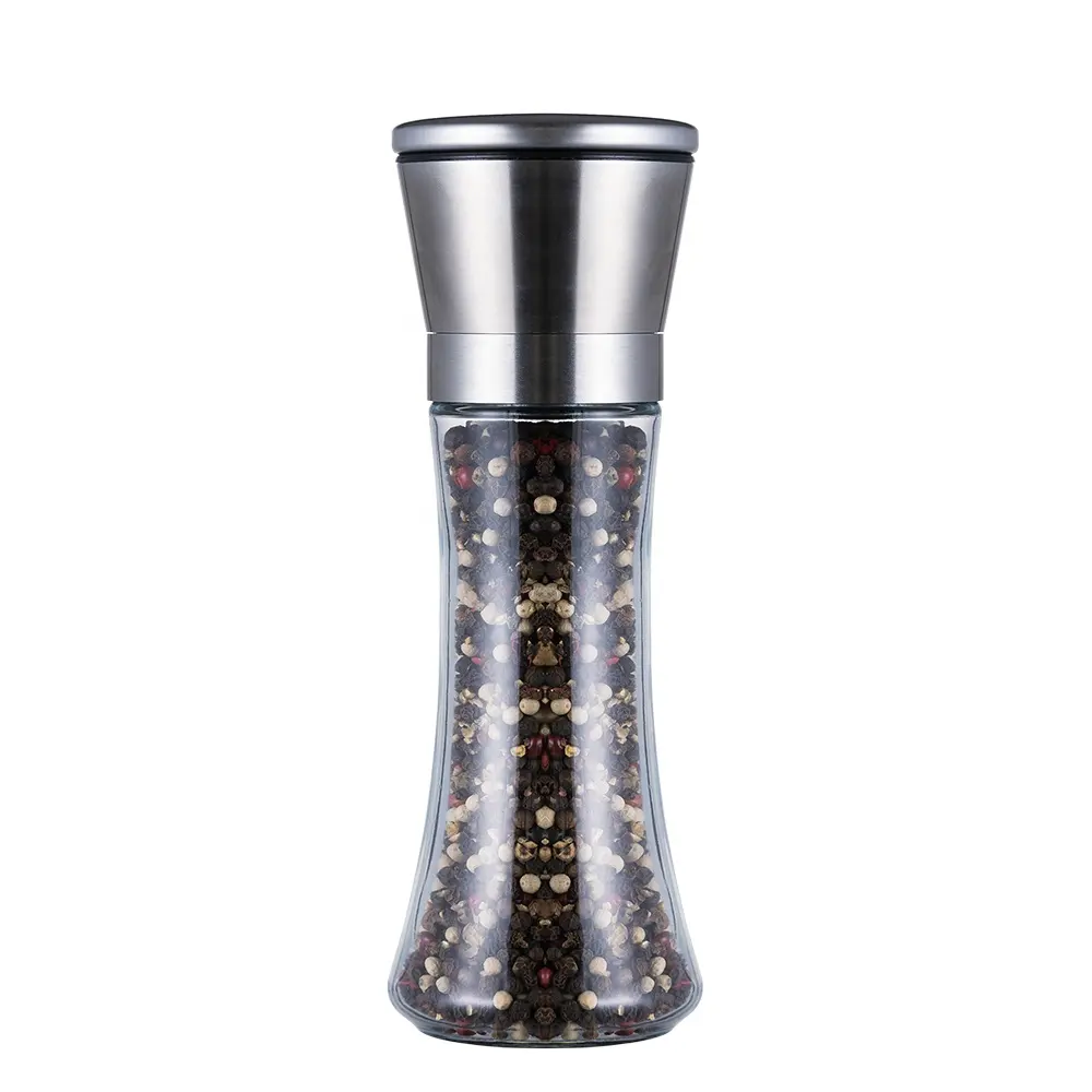 Di alta qualità sale pepe grinder con vetro spezie bottiglie e grinder in acciaio inox cap