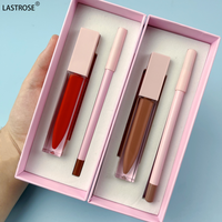 Vente en gros Private Label Vegan 2 en 1 Lip Gloss Set Pink Box Kit de crayon à lèvres et de brillant à lèvres à haute pigmentation