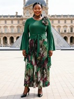 Robe plissée en gros - Nouvelle robe longue de cérémonie imprimée à fleurs tridimensionnelles, style tendance