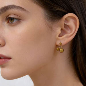 Pendientes de Moda de Acero Inoxidable 316L, Chapados en Oro de 14k y 18k, Pendientes Finos con Forma de Cereza para Mujer - Product Image 1