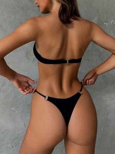 Nuovo Bikini Sexy Personalizzato in Due Pezzi con Anello Metallico, <span class=keywords><strong>Costume</strong></span> <span class=keywords><strong>da</strong></span> <span class=keywords><strong>Bagno</strong></span> Bandeau <span class=keywords><strong>Senza</strong></span> <span class=keywords><strong>Spalline</strong></span> con Taglio Alto e Perizoma - Product Image 5