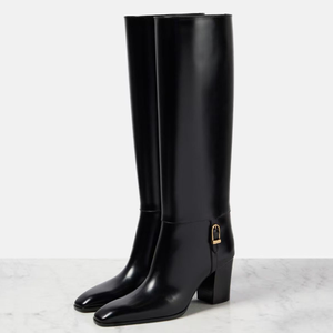Bottes hautes pour femmes à bout carré, grande taille 46, coupe large, talons épais, avec fermoir métallique - Product Image 1