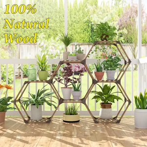 Support de plantes en <span class=keywords><strong>bois</strong></span> hexagonal moderne avec rangement à quatre niveaux, support de pot de fleurs multifonctionnel pour l'intérieur/l'extérieur, pour pots de fleurs DIY - Product Image 5