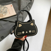 Sac à main mini en PU avec fermeture éclair et broderie chat mignon, style coréen, nouvelle mode, pour femme, idéal pour les étudiantes au quotidien, vente en gros