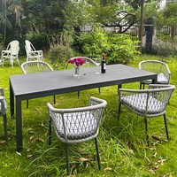 Açık yemek lüks Set 6 oturma Modern veranda mobilya Cafe Bistro restoran bahçe açık alan yemek seti halatlar sandalye