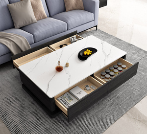 Moderno y Lujoso Mueble para TV de MDF y Mesa de Centro con Superficie de Piedra Sinterizada, con Almacenamiento LED para Sala de Estar - Product Image 6