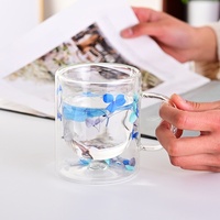 Mug à café portable haute performance en verre borosilicate à double paroi, écologique, avec poignée et couvercle à visser, multi-usages