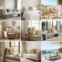 Housse de coussin brodée florale avec fermeture éclair discrète pour canapé-lit, housse de coussin décorative botanique texturée douce pour la maison