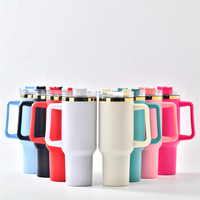 RTS Gobelet isotherme 40 oz en acier inoxydable, revêtement poudré, avec poignée et couvercle à paille, pour sublimation, compatible voiture