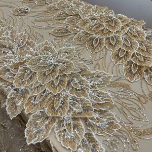 Dentelle perlée <span class=keywords><strong>3D</strong></span> moderne de luxe Blue Dream 2026, <span class=keywords><strong>tissu</strong></span> en maille de haute qualité pour robes de mariée et sacs, prix de gros - Product Image 5