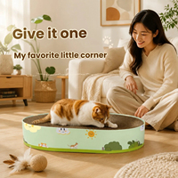 Griffoir elliptique pour chat et lit intégré en carton ondulé, tapis lissant pour les pattes, produit pour animaux de compagnie