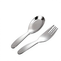 Ensemble cuillère et fourchette pour enfants en acier inoxydable 316, finition miroir, ustensiles d'apprentissage de l'alimentation pour bébé, portables, avec design à fond plat
