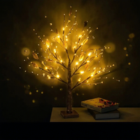 Lampe de table décorative LED 24 LED blanc chaud en plastique, 55 cm, feuilles dorées, perles de cristal, alimentée par piles, pour Noël et la maison