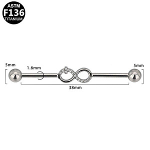 Barre de piercing en titane F136 Infinity 1,6 mm 38 mm avec clous en zircone pour piercing au nez - Product Image 1