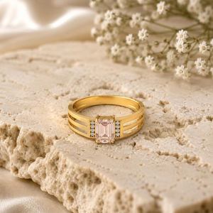 <b>Emerald</b> Cut Pink Morganite Engagement <b>Ring</b> Handmade Triple Split Shank <b>Ring</b> 925 Sterling <b>Silver</b> with 18K Gold Filled Finish Gift - Product Image 5