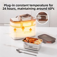Boîte à lunch électrique isotherme carrée en acier inoxydable 3L, à un seul niveau, rechargeable, anti-fuite, pour les employés de bureau, 24 heures