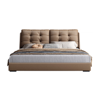 JUNYUHAO Modernes Italienisches Luxus-Lederbett Gepolstert Gesteppt Weiches Bett mit Stauraum Beleuchtet Ergonomischer Kiefernholzrahmen Queen King Größen